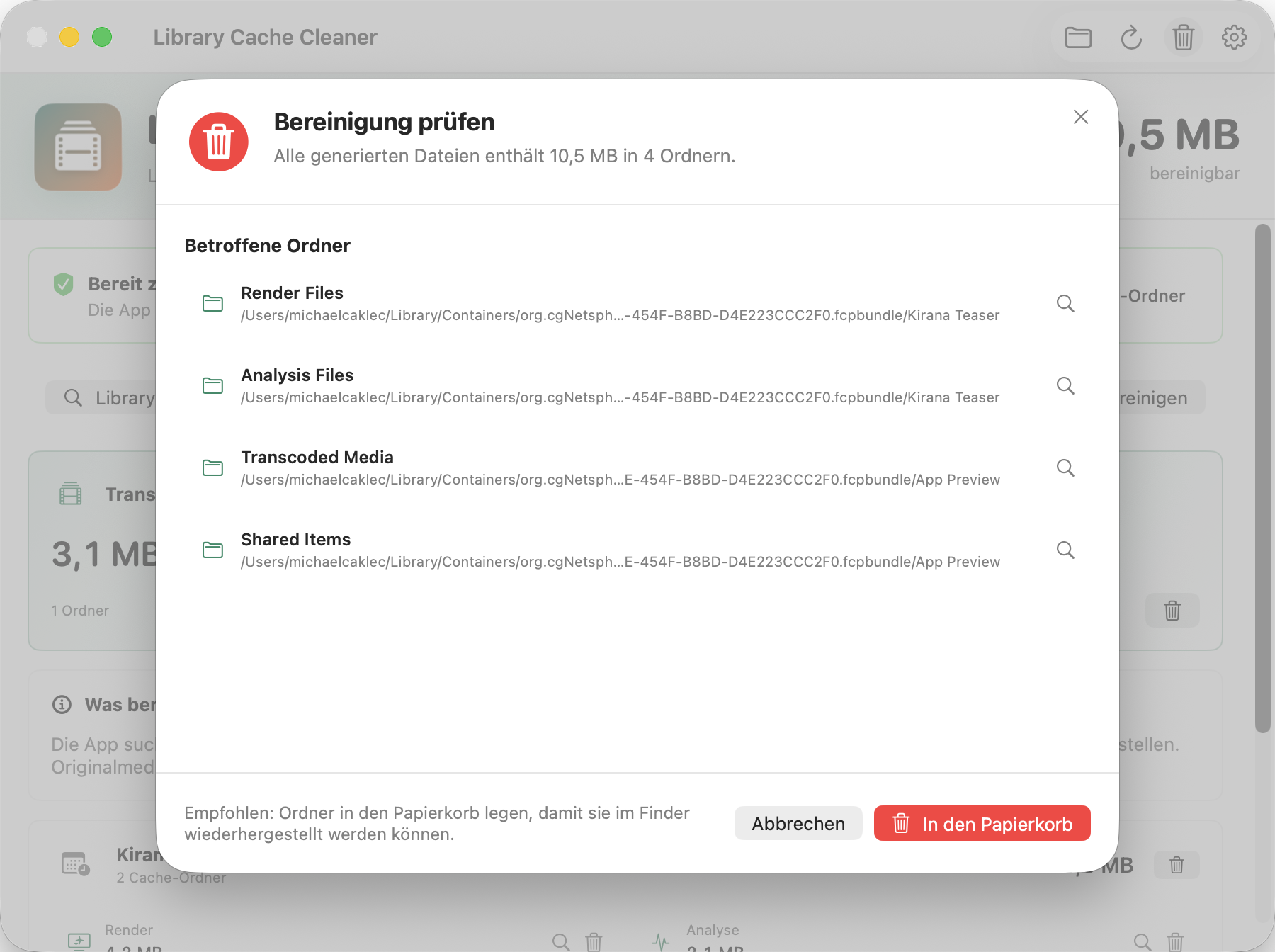 Library Cache Cleaner Bereinigung vor dem Löschen prüfen