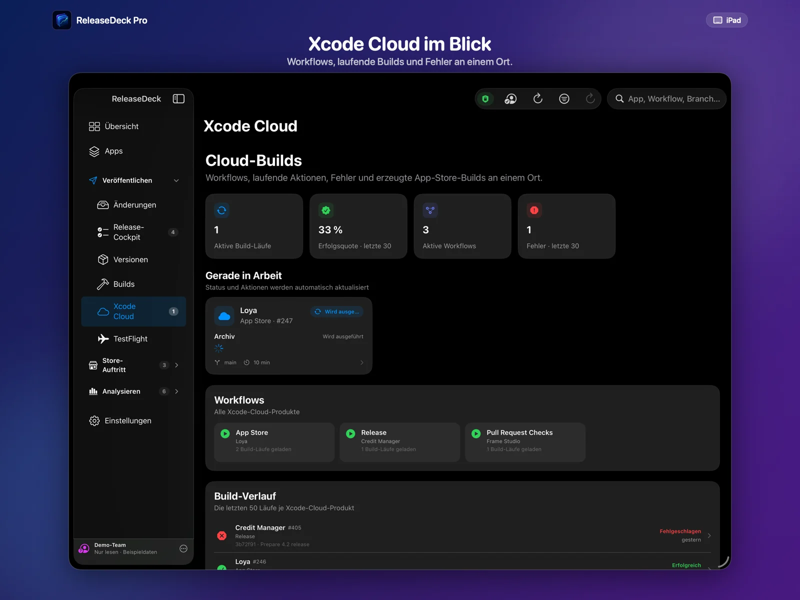 ReleaseDeck Pro Xcode-Cloud-Läufe im selben Arbeitsbereich
