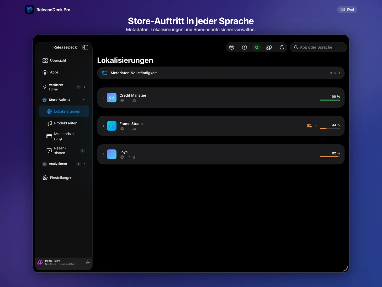 ReleaseDeck Pro Metadaten und Lokalisierungen verwalten