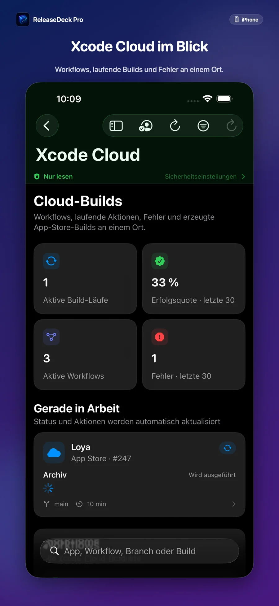 ReleaseDeck Pro Xcode-Cloud-Läufe im selben Arbeitsbereich