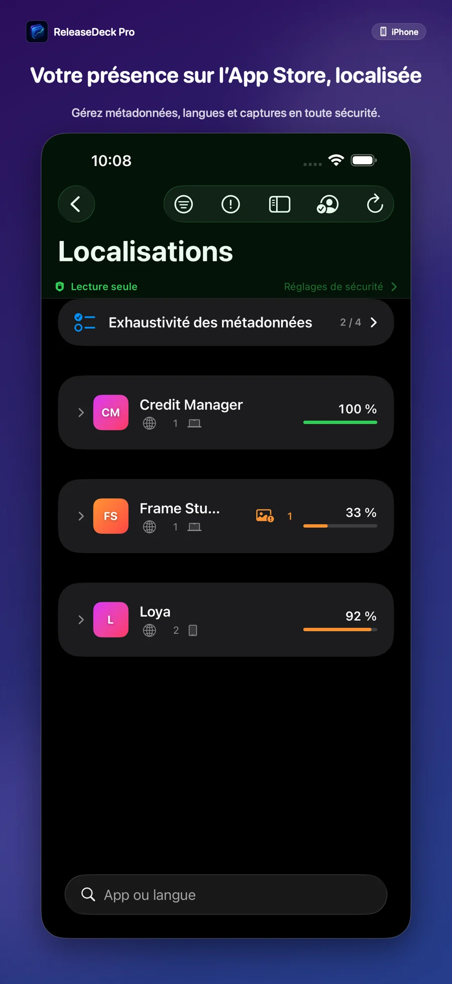 ReleaseDeck Pro Gérer métadonnées et localisations