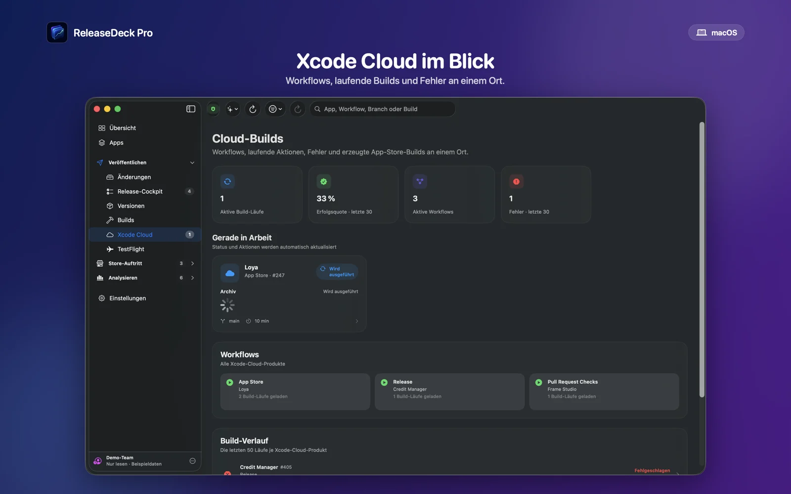 ReleaseDeck Pro Xcode-Cloud-Läufe im selben Arbeitsbereich