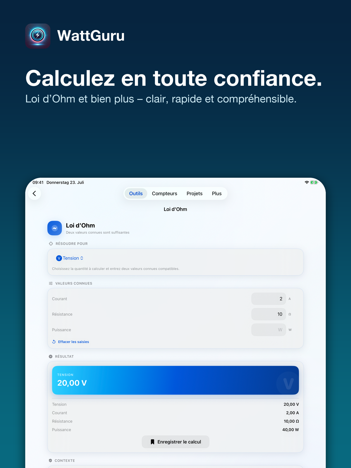 WattGuru Calcul de la loi d'Ohm
