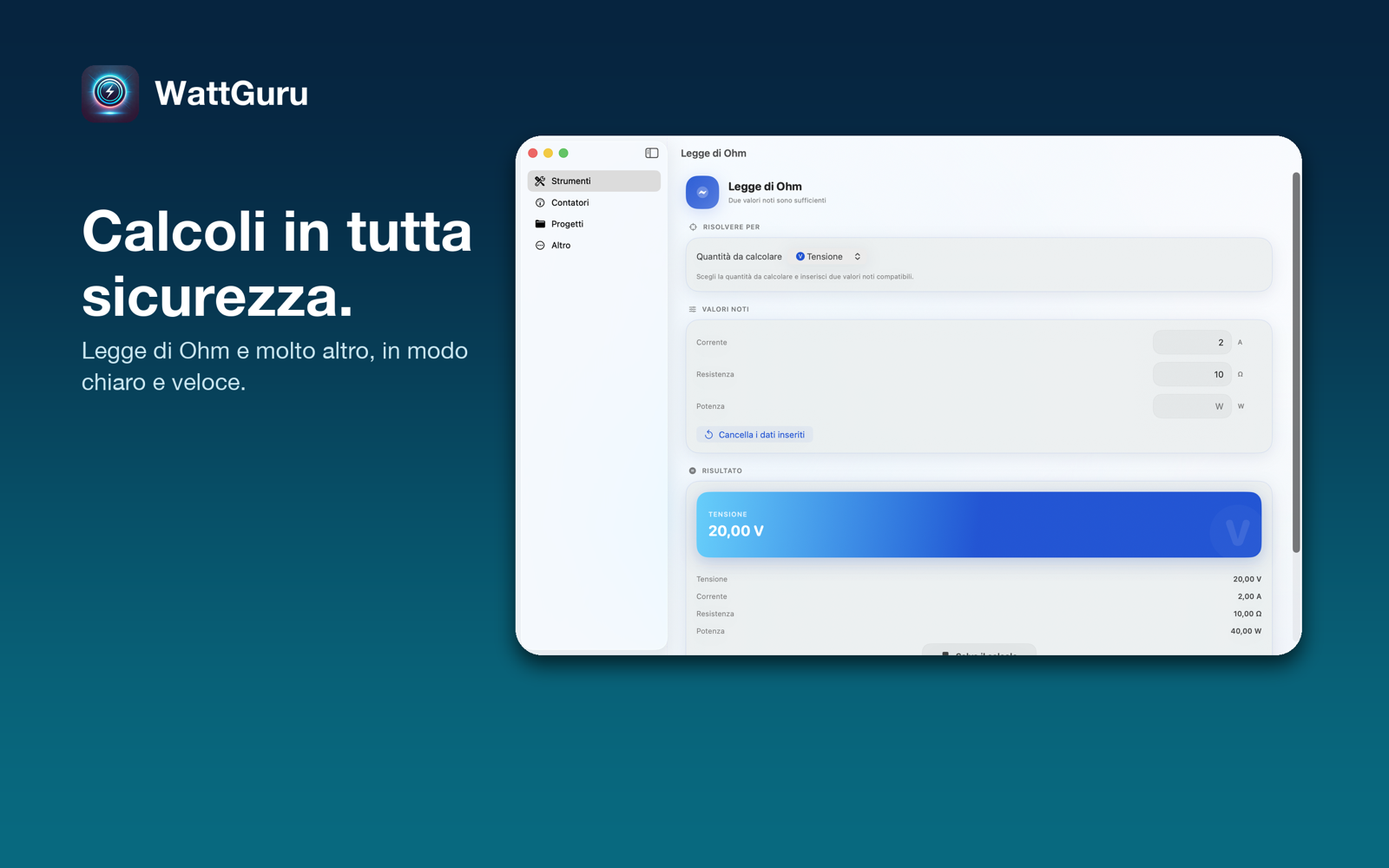 WattGuru Calcolo della legge di Ohm