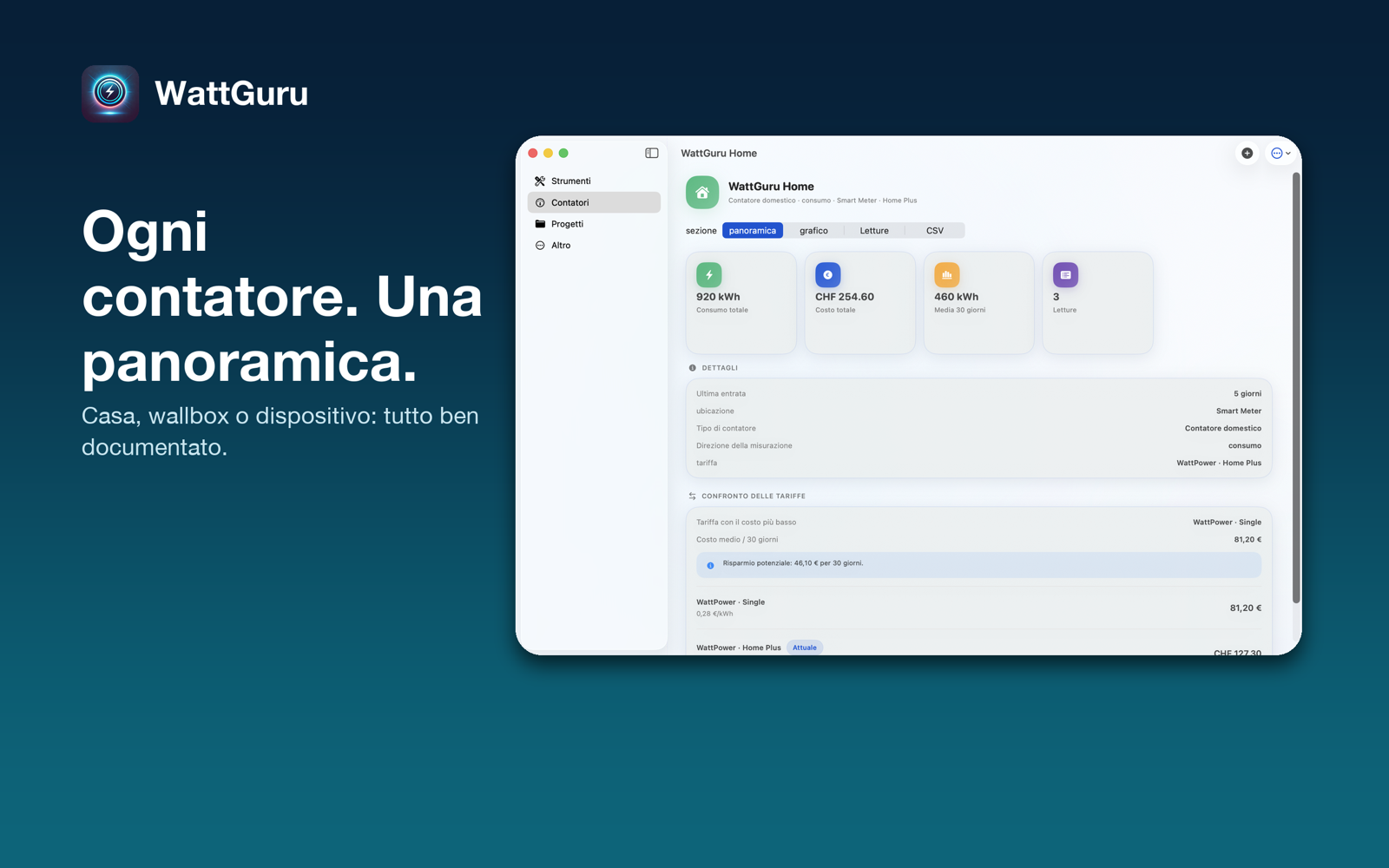 WattGuru Dettagli contatore e tariffe