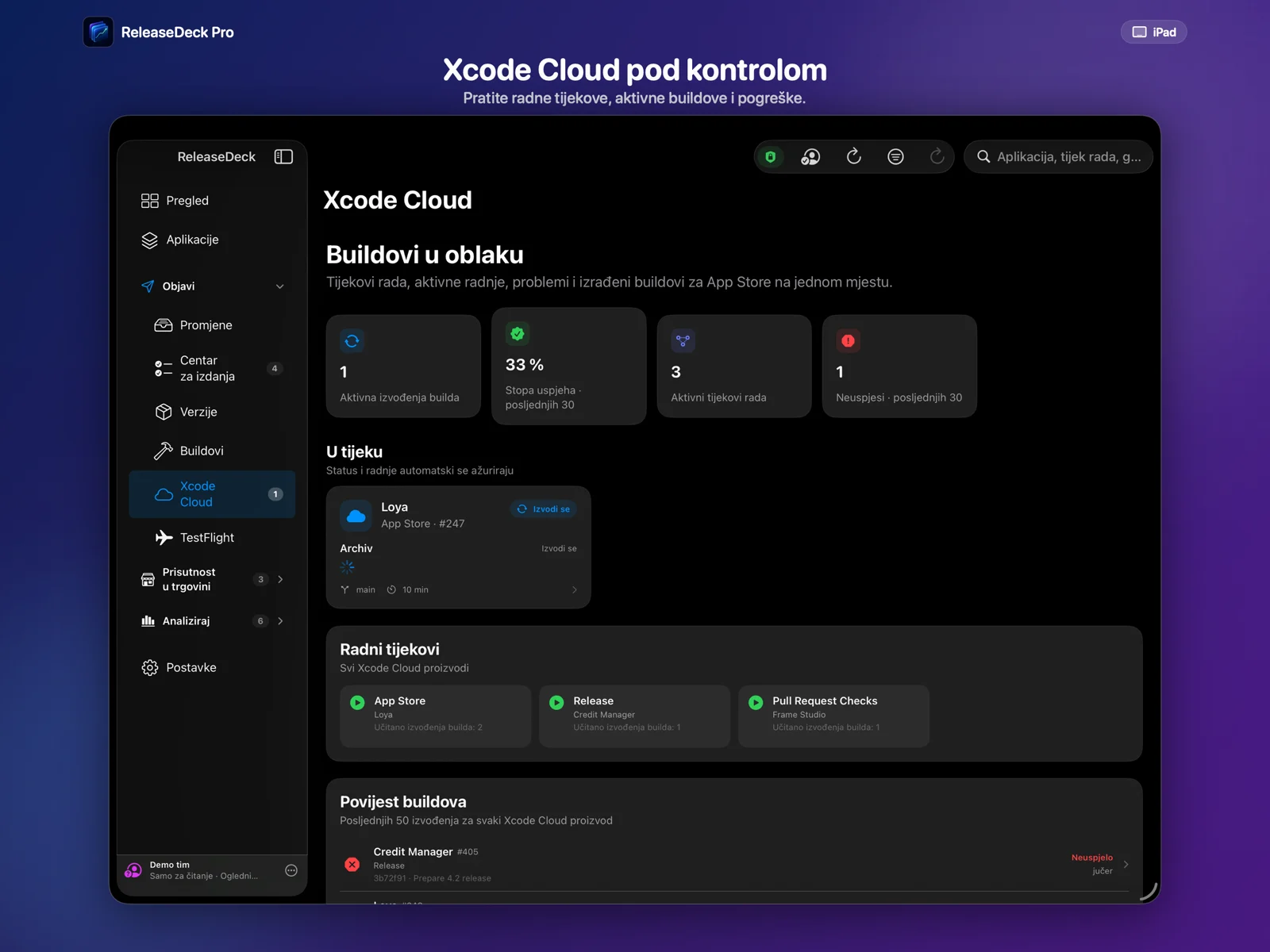 ReleaseDeck Pro Xcode Cloud u istom radnom prostoru