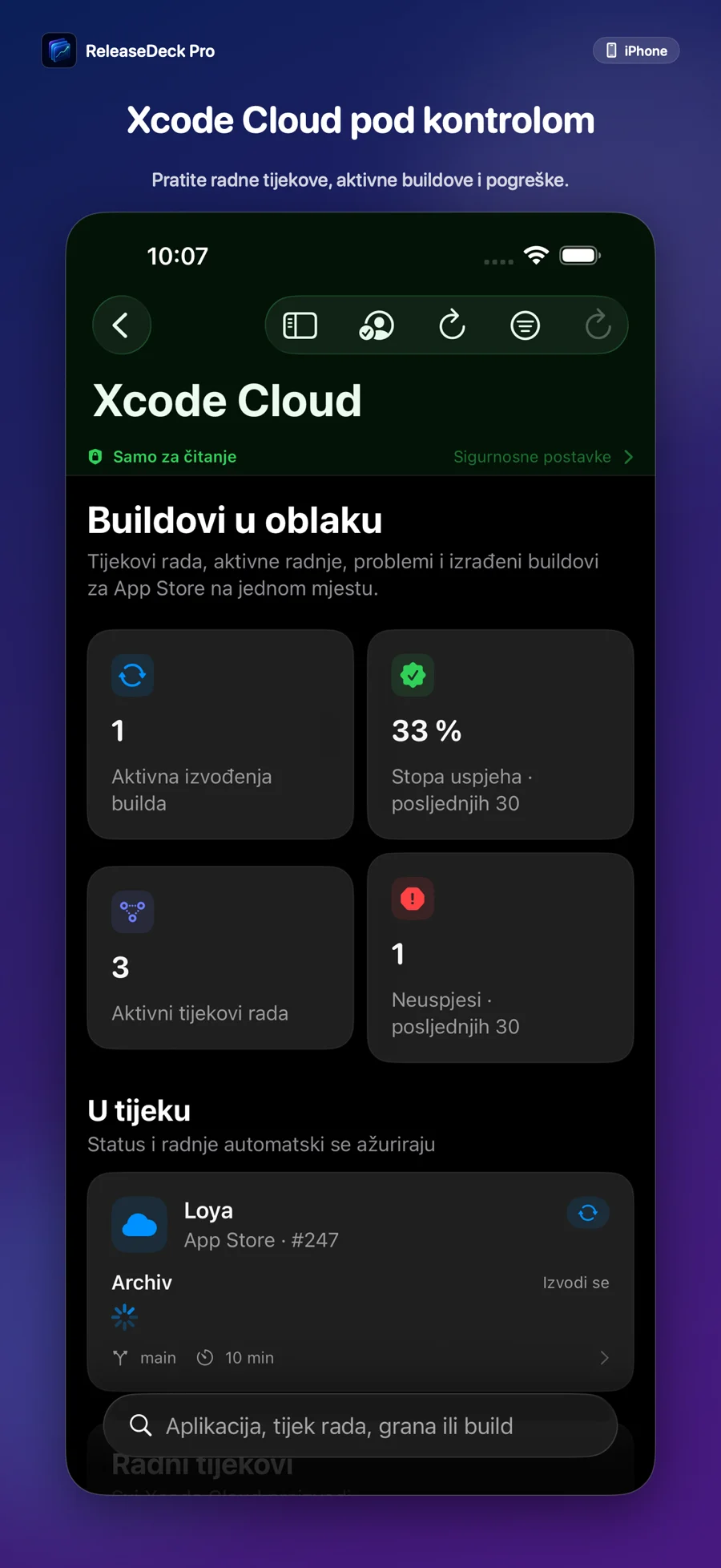 ReleaseDeck Pro Xcode Cloud u istom radnom prostoru