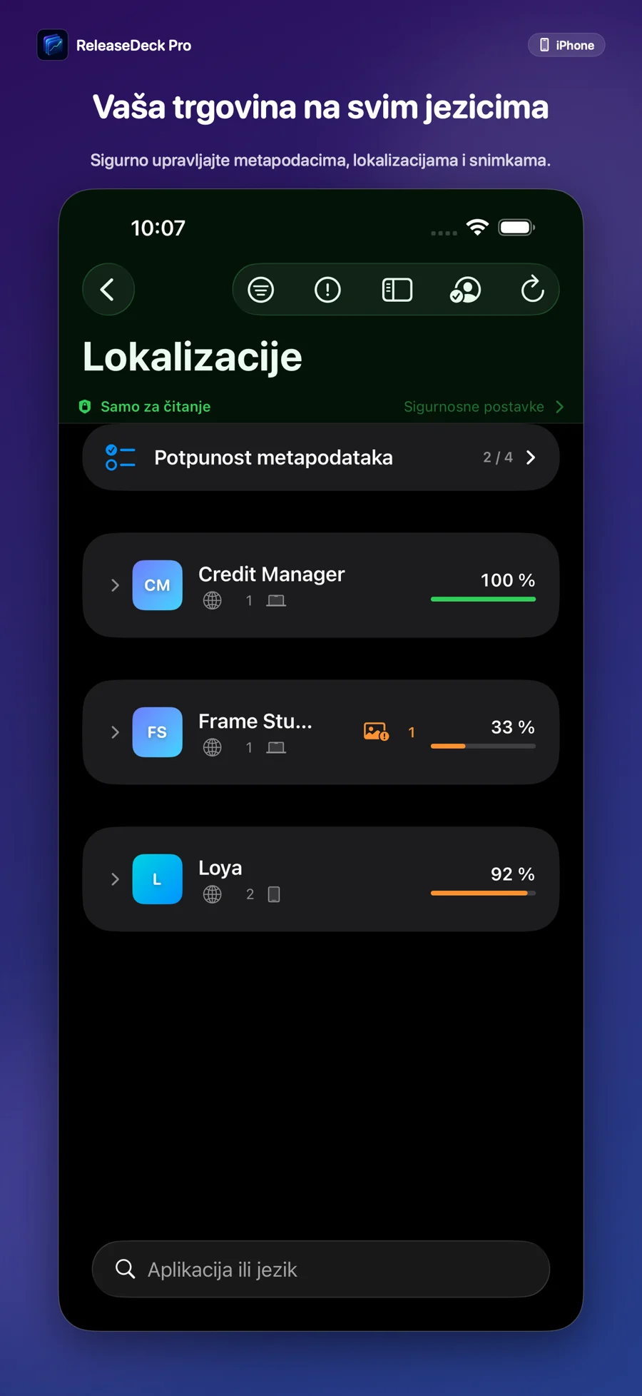 ReleaseDeck Pro Upravljaj metapodacima i lokalizacijama