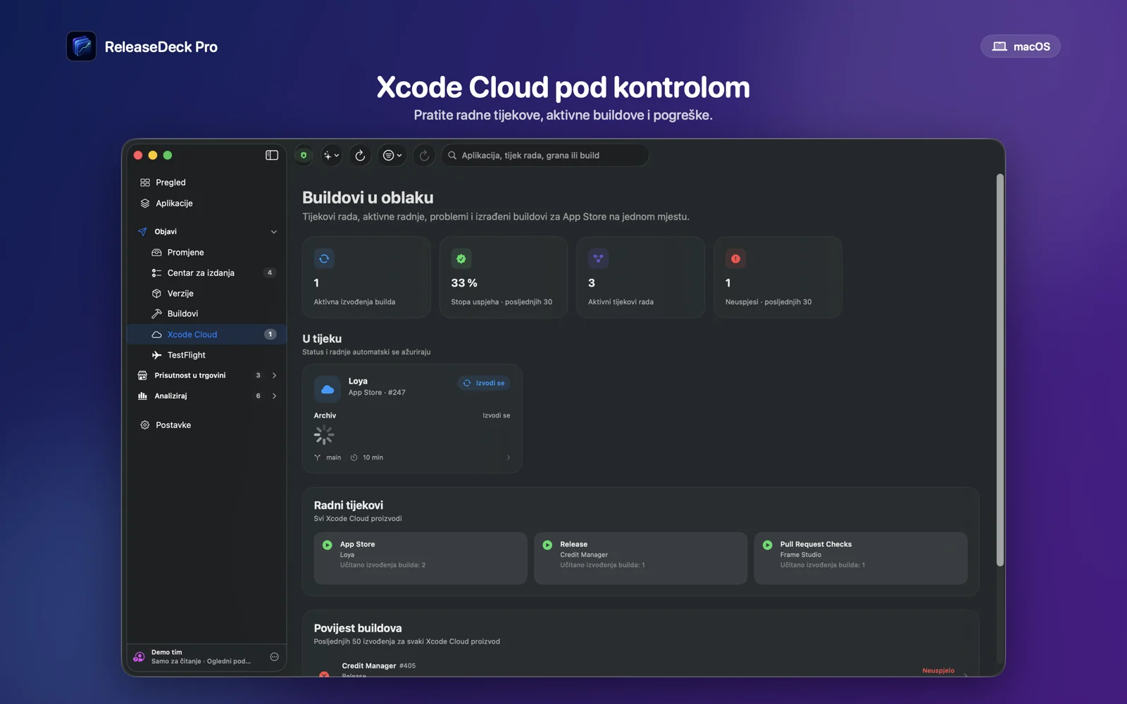 ReleaseDeck Pro Xcode Cloud u istom radnom prostoru