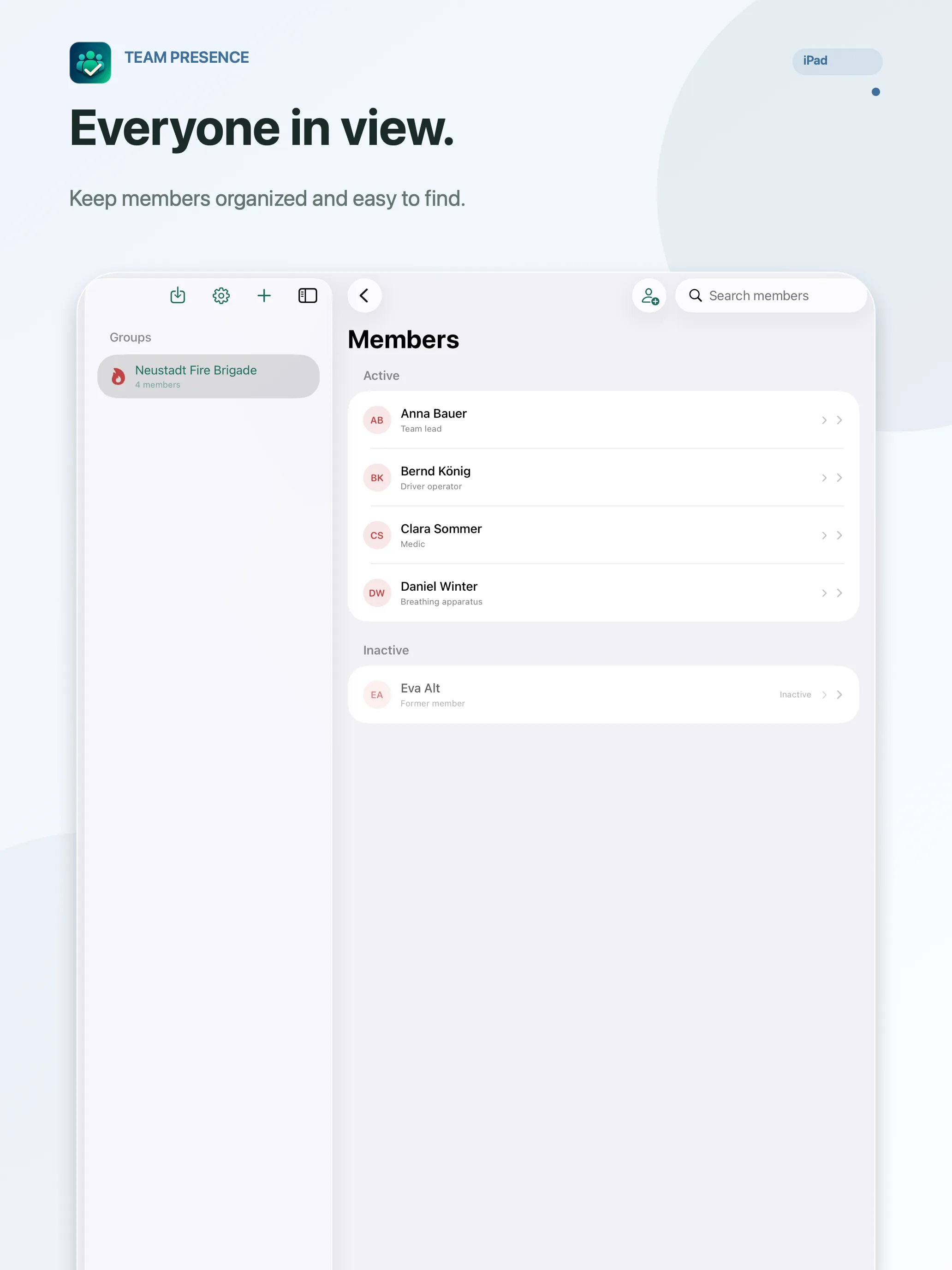 Team Presence Manage members and contact details
