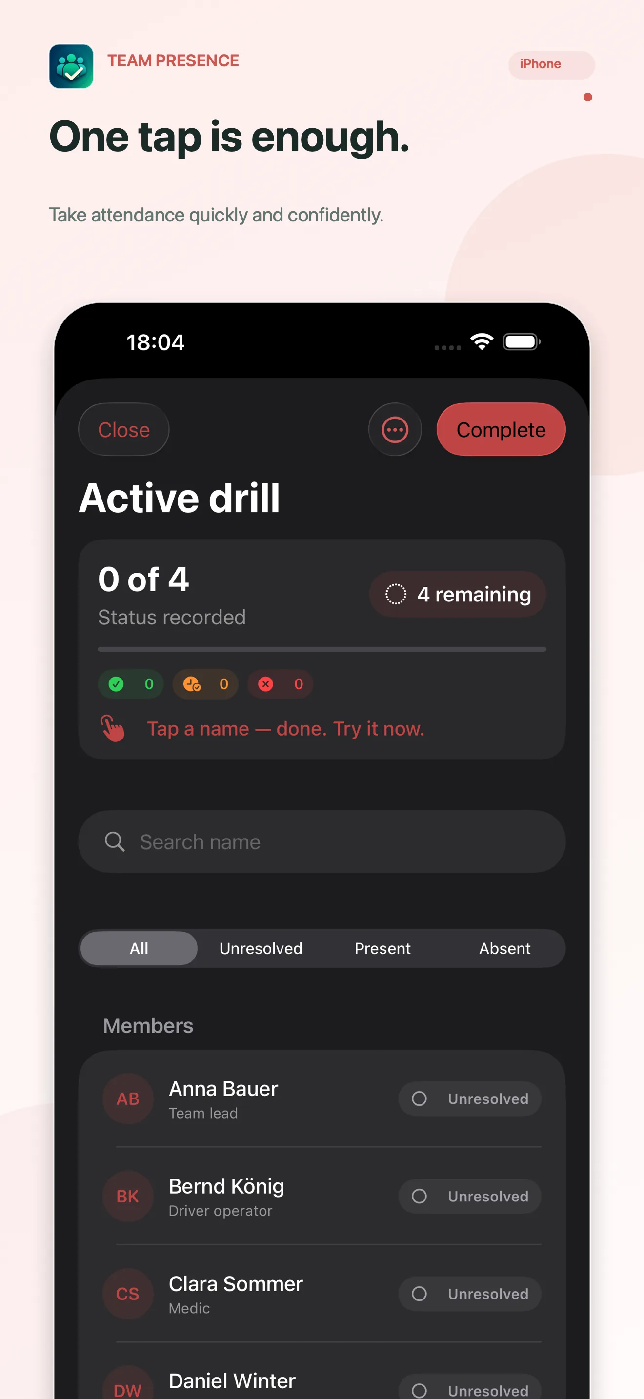 Team Presence Record attendance with one tap