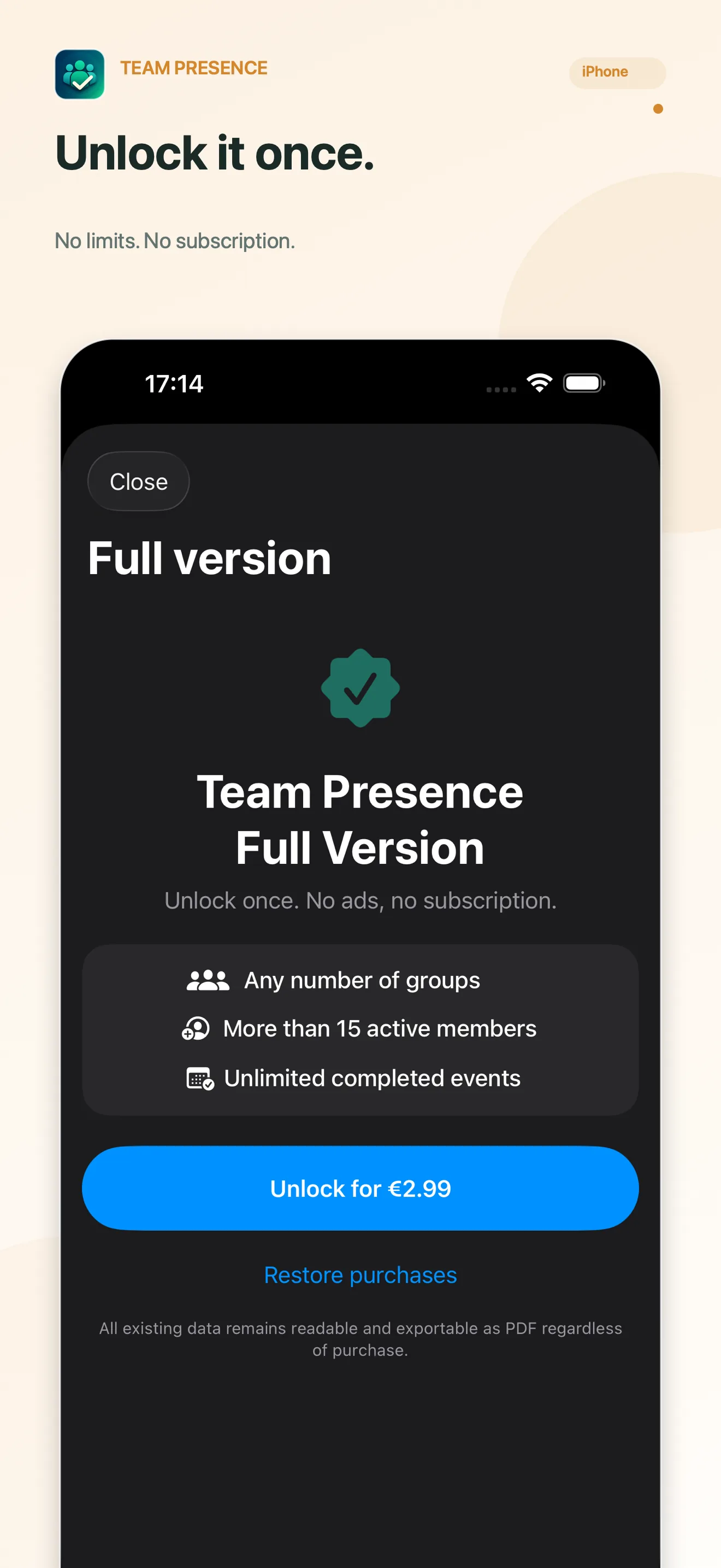 Team Presence Unlock the full version once